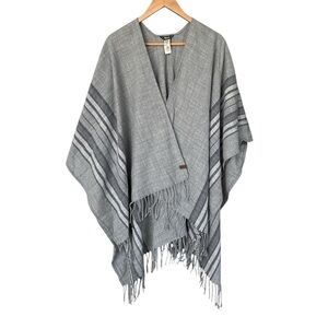 ROOTS Canada Poncho Blanket Wrap Shawl One Size Fringe/Stripes